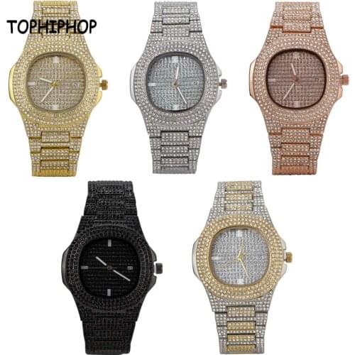 Hiphop Gold Silver and Black Watch with High Quality Cubic Zirconia Stone for Men