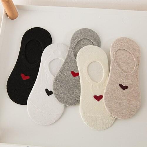 Cotton Socks Women Solid Color Fashion Harajuku Cute Love Heart Short Invisible Sock For Ladies Funny Girl Happy Ankle Sock Meia