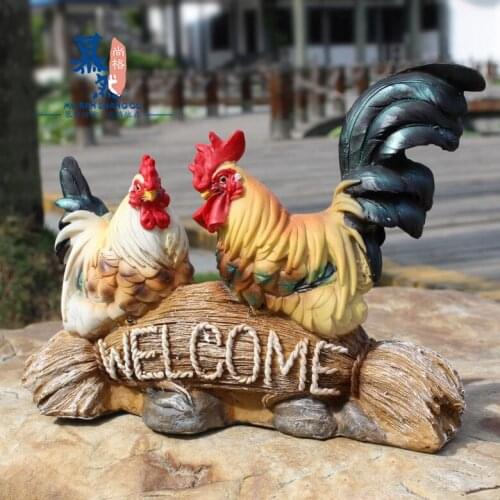 ARTIFICIAL COUPLE CHICKEN WELCOME SIGN ORNAMENT SPECIAL SHOP DECORATION RESIN ANIMAL CRAFT GIFT