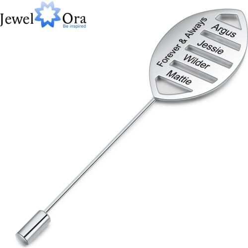 JewelOra Designer Customized Engraving Family Names Brooches for Women Personalized Brooch Jewelry New Year Anniversary Gifts