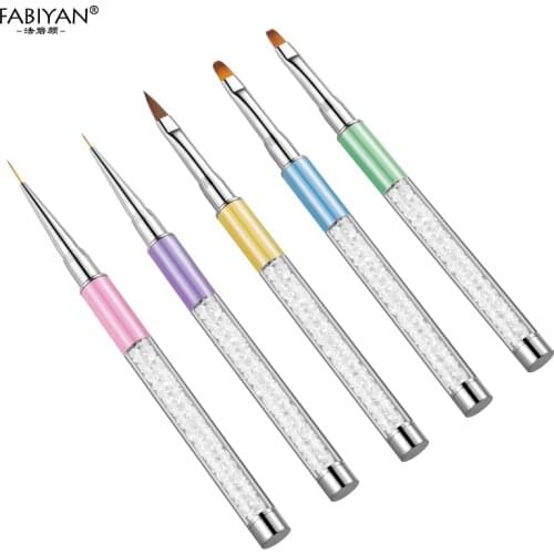 Nail Art Brush Painting Flat Round Liner Flower Pen Carving Acrylic Drawing Rhinestones Crystal UV Gel Tips Design Manicure Tool