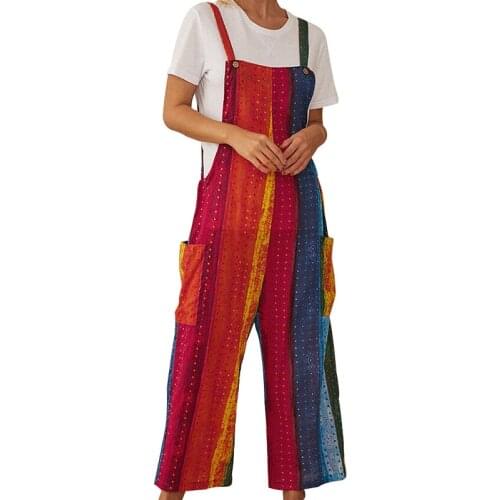 BAMBOOBOY Womens Spring Summer Contrast Color Pocket Loose Suspender Trousers Jumpsuit Overalls FC939