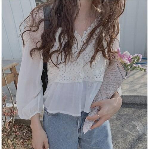 New Embroidery Lace Transparent Womens Blouses Summer Tops Femme Casual Women Shirt Long Sleeve Girls Blouse New Blusas