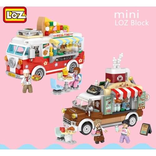 LOZ Blocks Food Truck Building Bricks Pisa Shop Model Coffee Store Toys for Children Juguetes Girls Gifts in stock 1739-1740