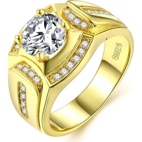 Massive Mens Ring Round Cut Zirconia Yellow Gold Filled Fashion Ring Size 8,9,10
