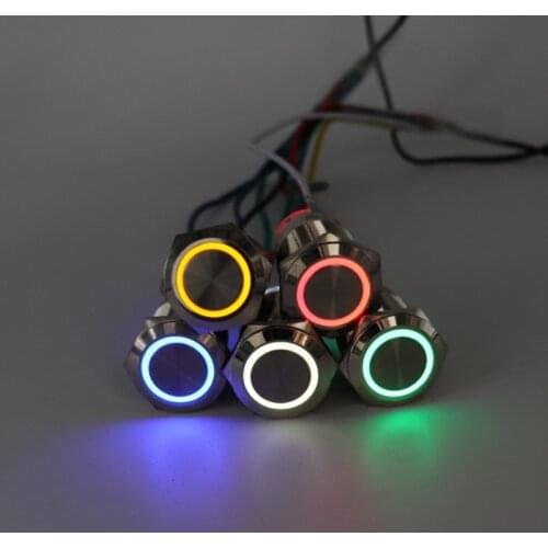 19mm Metal Push Button Switch LED Ring the angel eyes locking Latching Self-reset Momentary 1NO 1NC red blue yellow green white