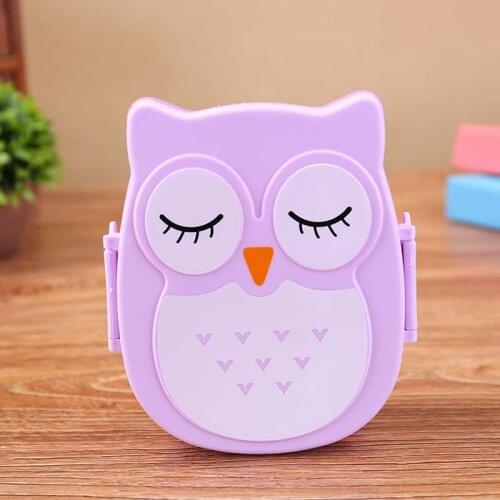 Cute Owl Pattern Students Lunch Bowl with Spoon 900ml Camping Picnic Storage Box Portable Baby Kids Bento Food Container