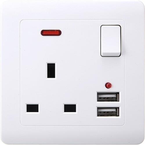 Multifunctional Socket With USB Charger UK Plug Wall Socket 1 Gang Outlet Plate 13A with Dual USB Ports Charger 100-250V 13A