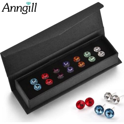 Trending Crystal From Swarovski Round Stud Earrings Silver Color Earring Korean Fashion Wedding Party Jewelry Women Accessories