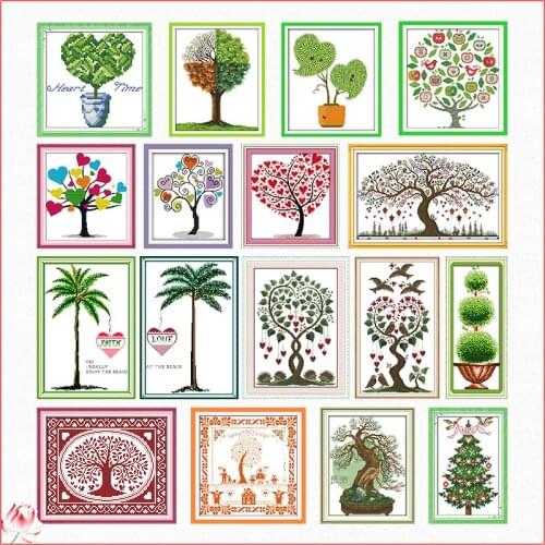 Love Tree Potted Series Cross Stitch Kit 14ct 11ct Canvas Printing Embroidery Set DIY Needlework Home Decoration Craft Painting