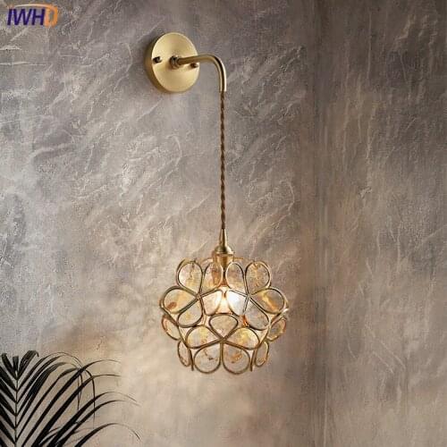 Copper Nordic LED Wall Lamp Wandlamp Glass Flower Wall Light Fixtures Bedroom Bathroom Home Lighting Applique Murale Luminaire