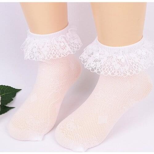 2 pairs Baby Girls Socks Cute Lace Ruffle Frilly Kids Princess Baby Girl Socks White Breathable Ultra Mesh Socks for Children