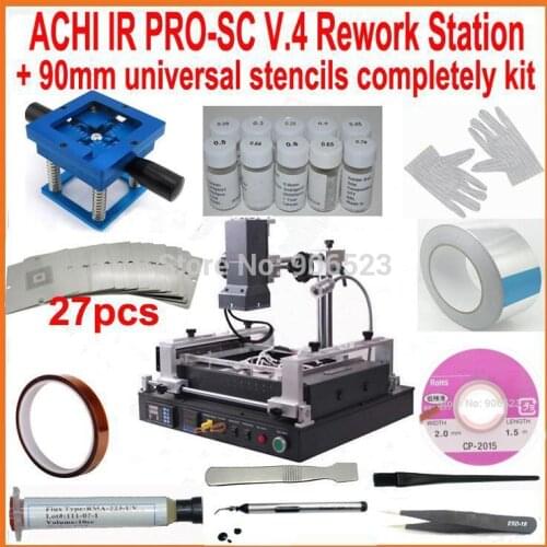 New BGA rework station infrared ACHI IR PRO V.4 motherboard repair machine + 27pcs 90mm universal bga stencils kit reball base