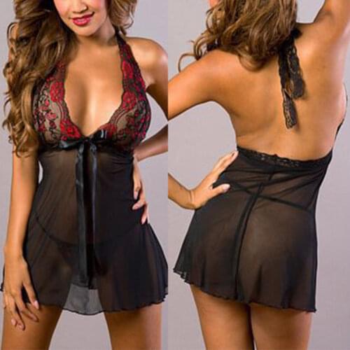 New Hot Sale Women sexy Plus Size halter Lace Lingerie G-string Nightwear Underwear Erotic lingerie BabyDoll Dress