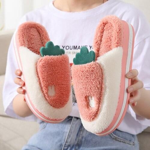 New Women Fluffy Slippers Platform Winter Warm Fur Shoes Cute Carrot Soft Sole Home Indoor Ladies Girls Plush Slides Zapatillas