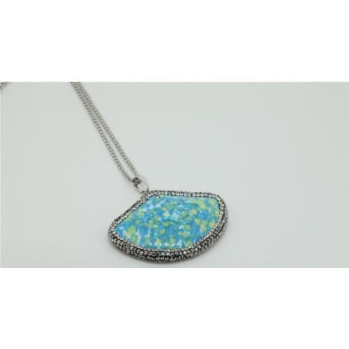 New Brand Vintage Style Women Gift Statement Sector Shape Ceramic Inlay Rhinetone Pendants Silver Chain Necklace ThanksGiving