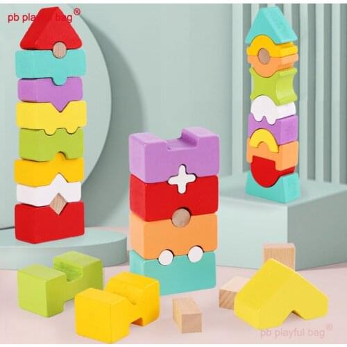 PB Playful Bag Wooden rainbow tower building blocks Childrens early education fun toys Parent child interactive gifts UG127