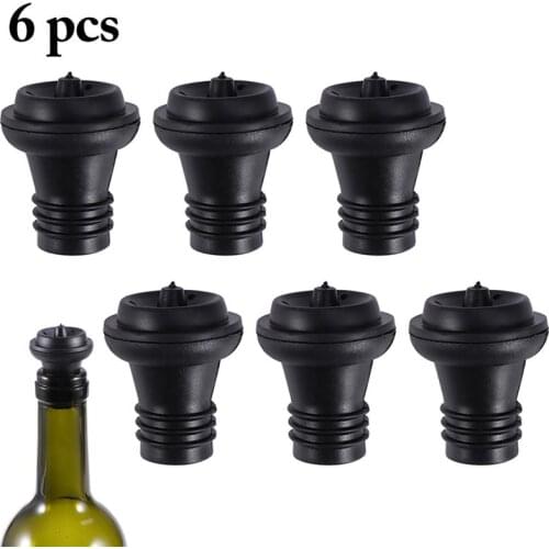 6pc Bottle Stopper Bottle Caps Wine Stopper Family Bar Preservation Tools Silicone Creative Black Color Safe And Healthy