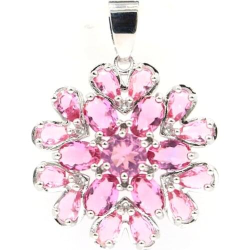 34x25mm Romantic Created Pink Tourmaline Womans Wedding Birthday Gift Silver Pendant