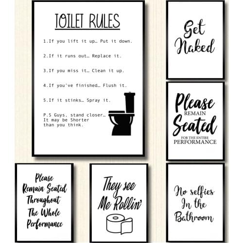 Christmas Canvas Painting Funny Bathroom Rules Sign Nordic Black White Home Decor Poster Prints Toilet Humour Pictures Bathroom