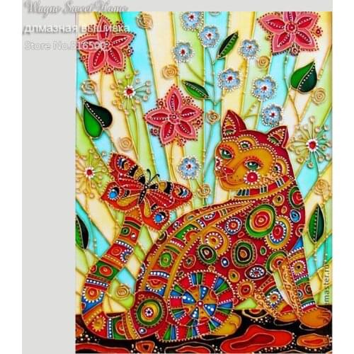 Needlework Full Embroidery Painting Cross Animal 3D Diy Diamond Painting Kits Cross Stich round Diamond Painting Colorful Cat