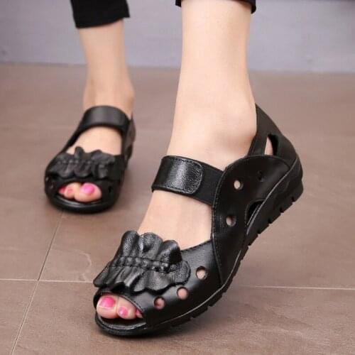2020Summer Women Shoes Woman Genuine Leather Flat Sandals Casual Open Toe Sandals Women Sandals