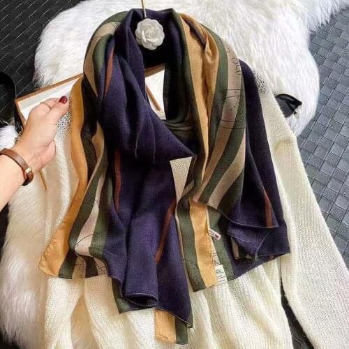 Luxury Women 2021 Brand Designer Cotton Hijab Scarves Spring Fashion Stripe Foulard Bandana Long Large Shawls Wraps Pashmina