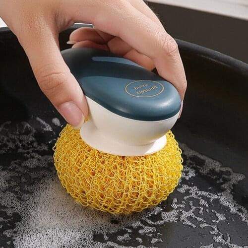 Nylon Ball Cleaning Brush with Handle for Washing Pot Dish Pan Bowl Scrubbing Pad Scrubber Kitchen Cleaner Tool