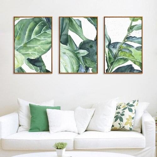 Modern Plant Home Decoration Big Leaf Green Plant Picture Printing Wall Art Oil Painting Living Room Bedroom Exhibition Hall