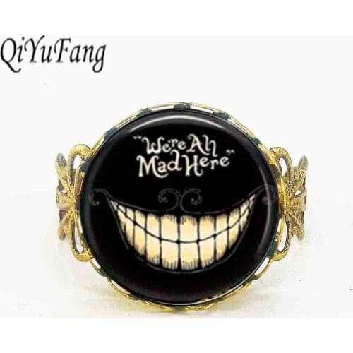 Steampunk movie Alice in Wonderland hatter We're all Mad 1pcs/lot bronze steel Ring jewelry rings mens birthday gift smile