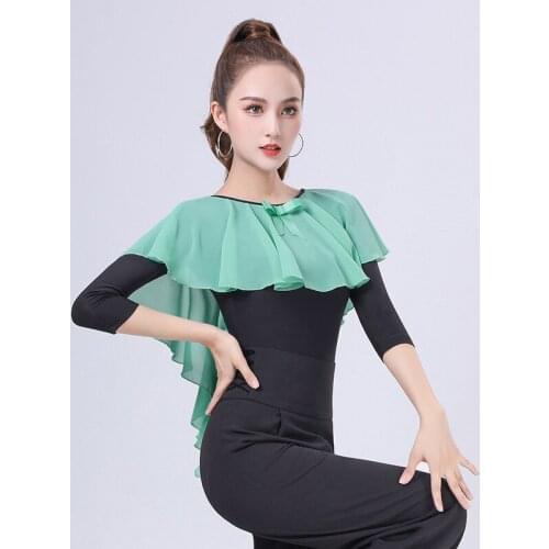 Latin Dance Practice Clothes Top Elegant Lotus Leaf Shawl Design Ladies One-Piece National Standard Dance Latin Clothes DN9554