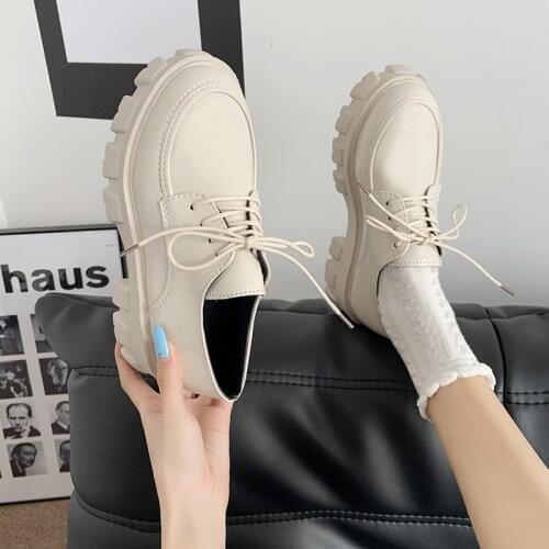 Small Leather Shoes Female 2021 New Wild Thick High Heel Retro Black Work Shoes Spring and Autumn Sponge Cake Low Single Shoes