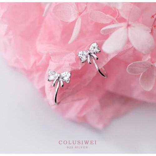 Colusiwei Bright Bowknot Clips Earrings for Women Genuine 925 Sterling Silver Fashion Jewelry for Kid Anti-allergy 2020 NEW