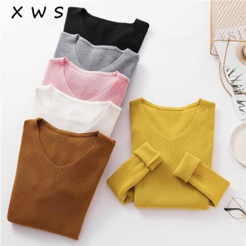 2020 big size Thick Warm Knitted Women Sweater Autumn Winter Sexy Pullover Sweater High Elasticity V-Neck Soft Female Jumper