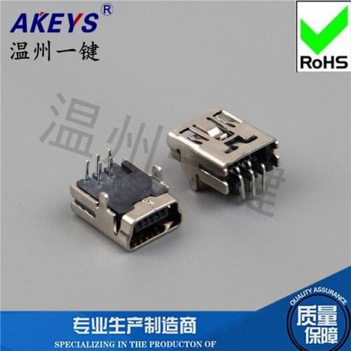 10pcs MINI5P socket mini usb connector 90 degree plug-in mini female port 2 fixed feet