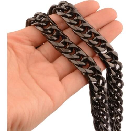 13mm Wide New Arrive Black Color Stainless Steel Double Cuban Curb Chain Mens Unisexs Necklace Or Bracelet Trendy Jewelry 7-40"