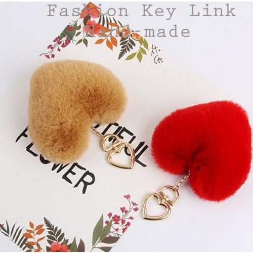 2021 Faux Rabbit Fur Ball PomPom 16 Colors Fluffy Heart Shape Plush Keychain Gold Buckel Key Ring Pendant Bag For Women d231
