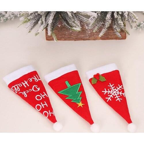 3Pcs New Year Chirstmas Tableware Holder Knife Fork Cutlery Set Snowflake Hat Christmas Decorations for Home Christmas Decor