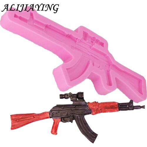 3D Gun Design Silicone Cake Mold Sugarcraft Fondant Cake Decorating Tools Gumpaste Clay Candy Moulds Kitchen Baking D1022