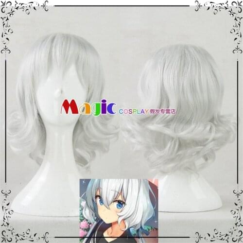 Anime ZOMBIE LAND SAGA Junko Konno Cosplay Wig 30cm Silvery White Junko Wavy Wig + Wig Cap