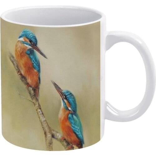 Kingfishers-birds White Mug White Ceramic Tea Cup Birthday Gift Milk Cups and Mugs Bird Birds Kingfisher Kingfishers Blue Bird N