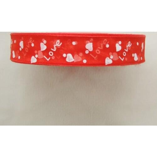 Free Shipping 1inch 10Yards/Lot Red color white Love&sweet heart one face organza ribbon