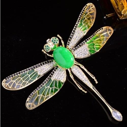 OKILY Elegant Zircon Brooch Dragonfly Atmosphere Jacket Suit Clothing Pin for Womens Accessories Corsage Female Insect Jewelry