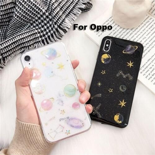 Case For Oppo A83 A1 A77 F5 A73 A79 A59 A57 A39 A5 A3 Soft Flexible Metal Glitter Moon Star Saturn Planet Shockproof Case Cover