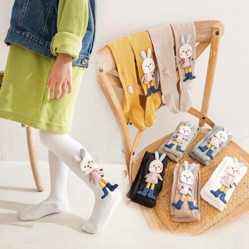 Kids Tights Cotton Girls Winter High Waist Elastic Cute Cartoon Rabbit Doll Children Pantyhose Girl Tights For Kids 3-12 Yrs