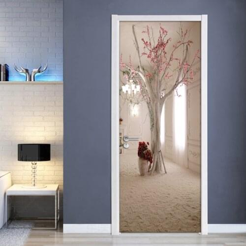 Door Sticker Mural 3D Creative Space Tree PVC Self Adhesive Waterproof Vinyl Wallpaper For Living Room Bedroom Door Decoration