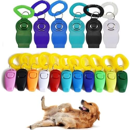 Pet Dog Cat Training Clicker Plastic Dogs Click Trainer Adjustable Sound Key Chain And Wrist Strap Remote Whistle Clicker Supply
