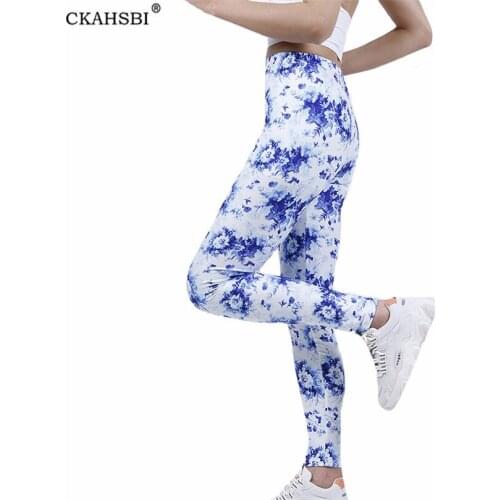 CKAHSBI High Waist Gym Workout Leggings White Blue Floral Fitness Running Sports Ankle-Length New Pants Drop Shipping Wholesale