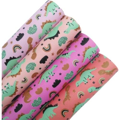 LEOsyntheticoDIY Rainbow Dinosaures Printed Faux Synthetic Vinyl Leather Fabric Sheets Felt Backing Diy Earrings 21X29CM 6S33