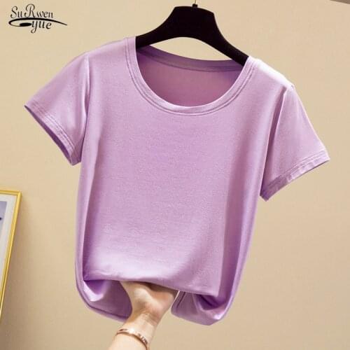 Summer Tshirts Women Tees Fashion Solid 9 Colors Modal T-shirt Round Collar Casual Short Sleeve Shirts Women Tops Blusas 13461